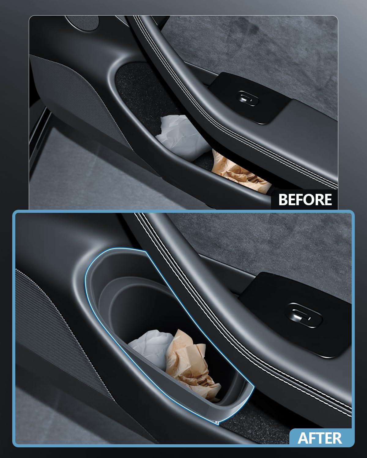 SKTU 1 cubo de basura para Tesla Model Y Juniper, caja de almacenamiento de silicona para Tesla 3 Highland 2020-2025, cesta para almacenamiento de ranuras de puerta, contenedor de residuos para Tesla