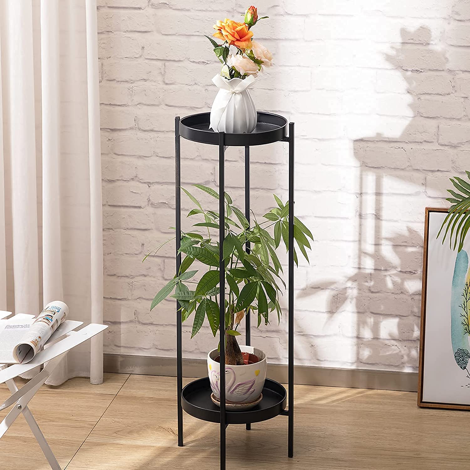 AAFIYA HANDICRAFTS® Metal Plant Stand for Flower Pot, Large Plant Stands Potted Holder, Outdoor 2 Tier Plants Display Rack, Shelf Double Tray Garden Round Supports for Planter (Pack Of 1, Black) (B09H4WH11V) Amazon Price History, Amazon Price Tracker
