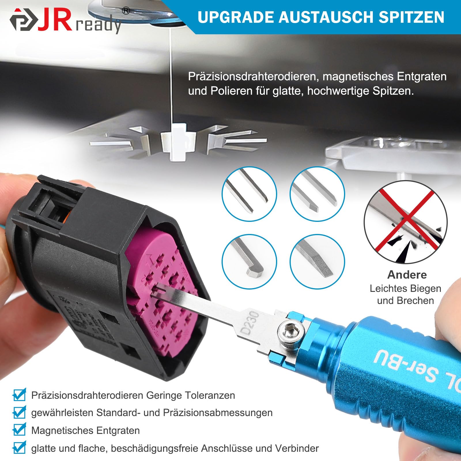 JRready ST5352-01 Strumento di Estrazione Pin Strumento di Rimozione dei Terminali Aggiornato con 1 ManigliaStoccaggio 26 Punte Ricambio Estrazione Pin per Deutsch AMP Te Molex Delphi JST JPT Harting