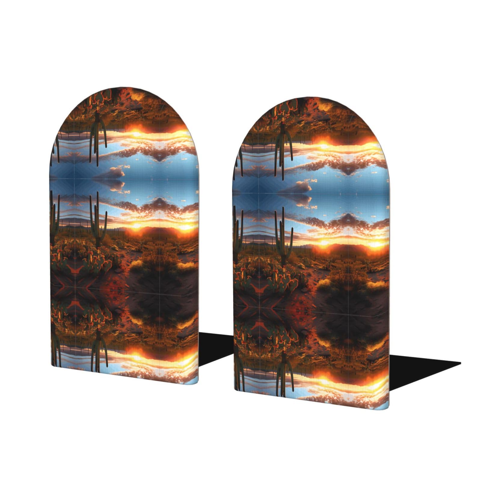 Desert Sunset Stylish Bookends with Full-Print Design Durable Wooden and Metal Bookend Set for Home, Office