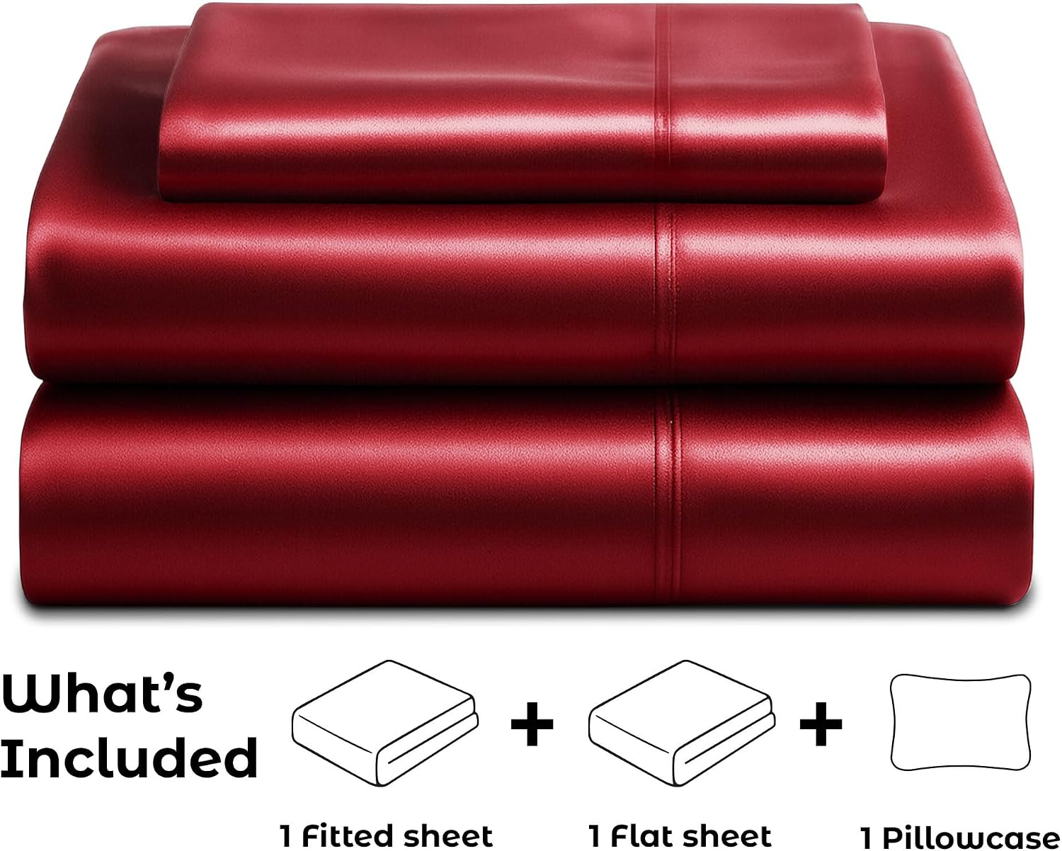 Satin Sheets Twin [3-Piece, Burgundy] Hotel Luxury Silky Bed Sheets - Extra Soft 1800 Microfiber Sheet Set, Wrinkle, Fade, Stain Resistant - Deep Pocket Fitted Sheet, Flat Sheet, Pillow Cases