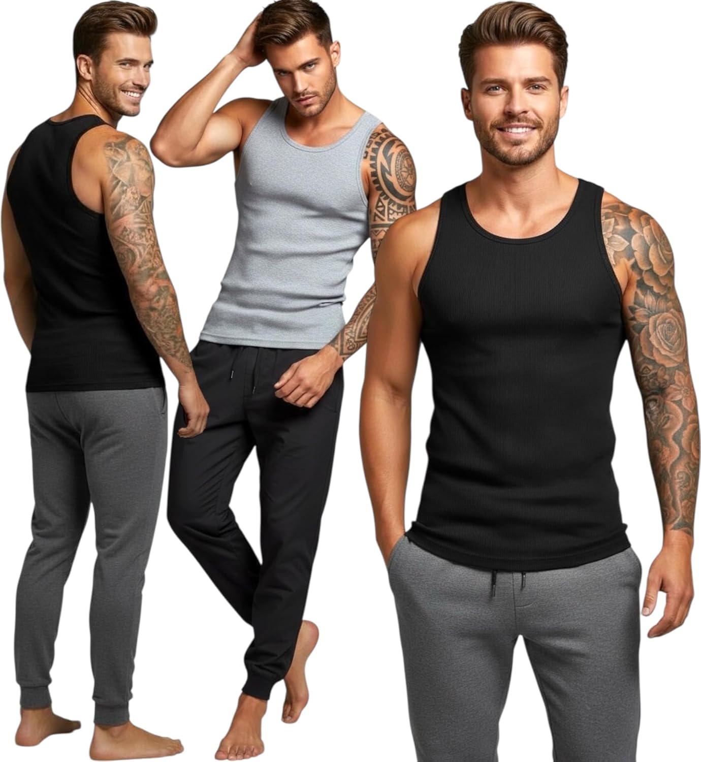 ToBeInStyle Men’s 100% Preshrunk Cotton Under Tank Tops Everyday Basic Multi-Packs - Image 2