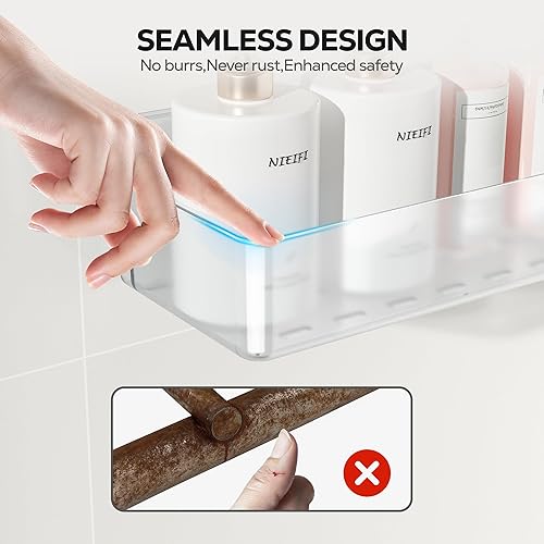 Miniatura 5 de Nieifi Estante adhesivo de pared, paquete de 5 unidades con soporte para jabón, organizador de ducha para organización de baño, transparente