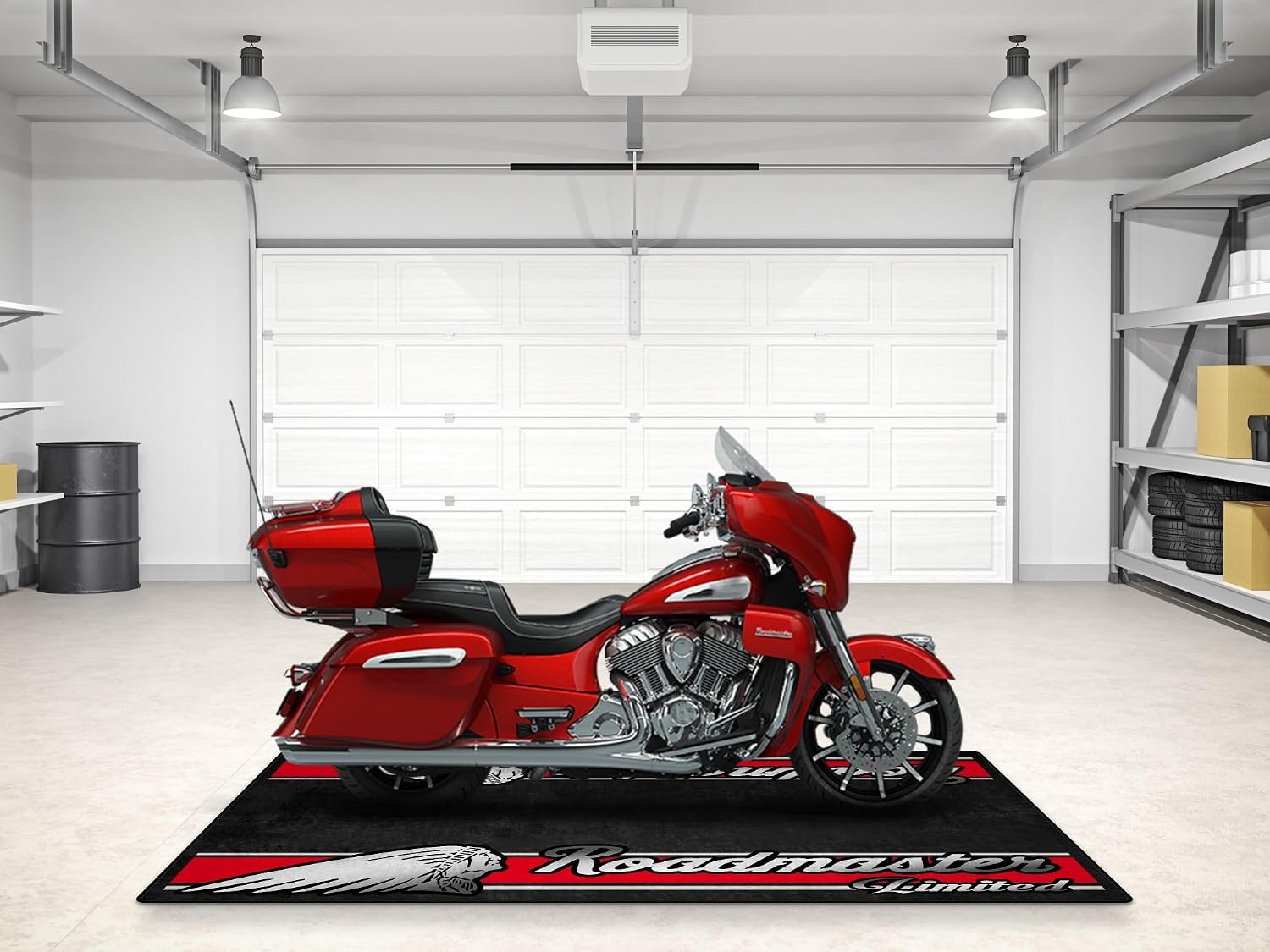 Parking Mat for Roadmaster Limited Motorcycle Model, Display and Pit Mat, Washable Non-Slip Garage, Showroom Mat, Rug (Stryker Red Metallic, Size 2: 102 x 47/260 x 120 cm)