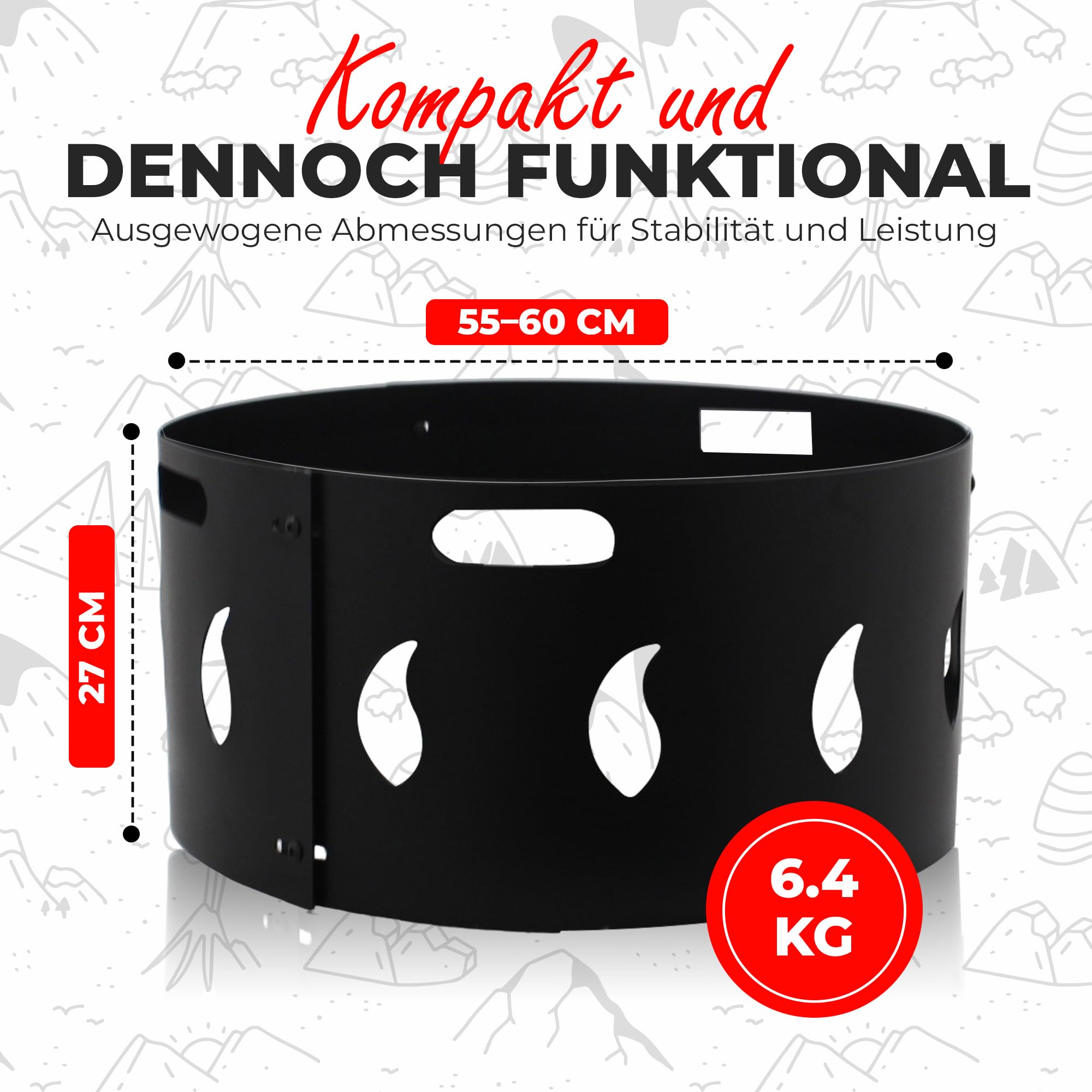 Funkenschutz Feuerschale Ø 60 x 27 cm Schwarz, Feuerring Grill, Feuerring, Firepit Ring, Grillring für Feuerschale, Feuerstelle Outdoor
