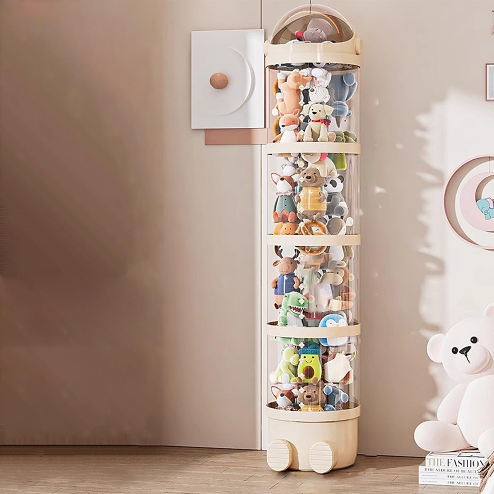 Tubo portaoggetti per animali di peluche, secchio trasparente per giocattoli, 36 cm, organizer per bambini con design impilabile, materiale resistente, per animali di peluche, per camera da