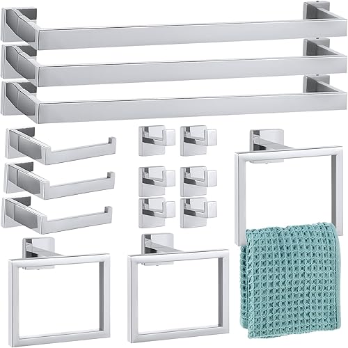 Juego de accesorios de baño de 15 piezas, kit de barra de toalla de baño de 23.6 pulgadas, juego de accesorios de baño de acero inoxidable,