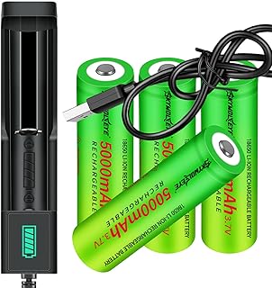 4 Pack 5000mAh,18650 Rechargeable Battery With Charger, Universal 18650 Battery Charger Single-Slot for 3.7V Li-ion Rechargeable Battery(Button Top Type)