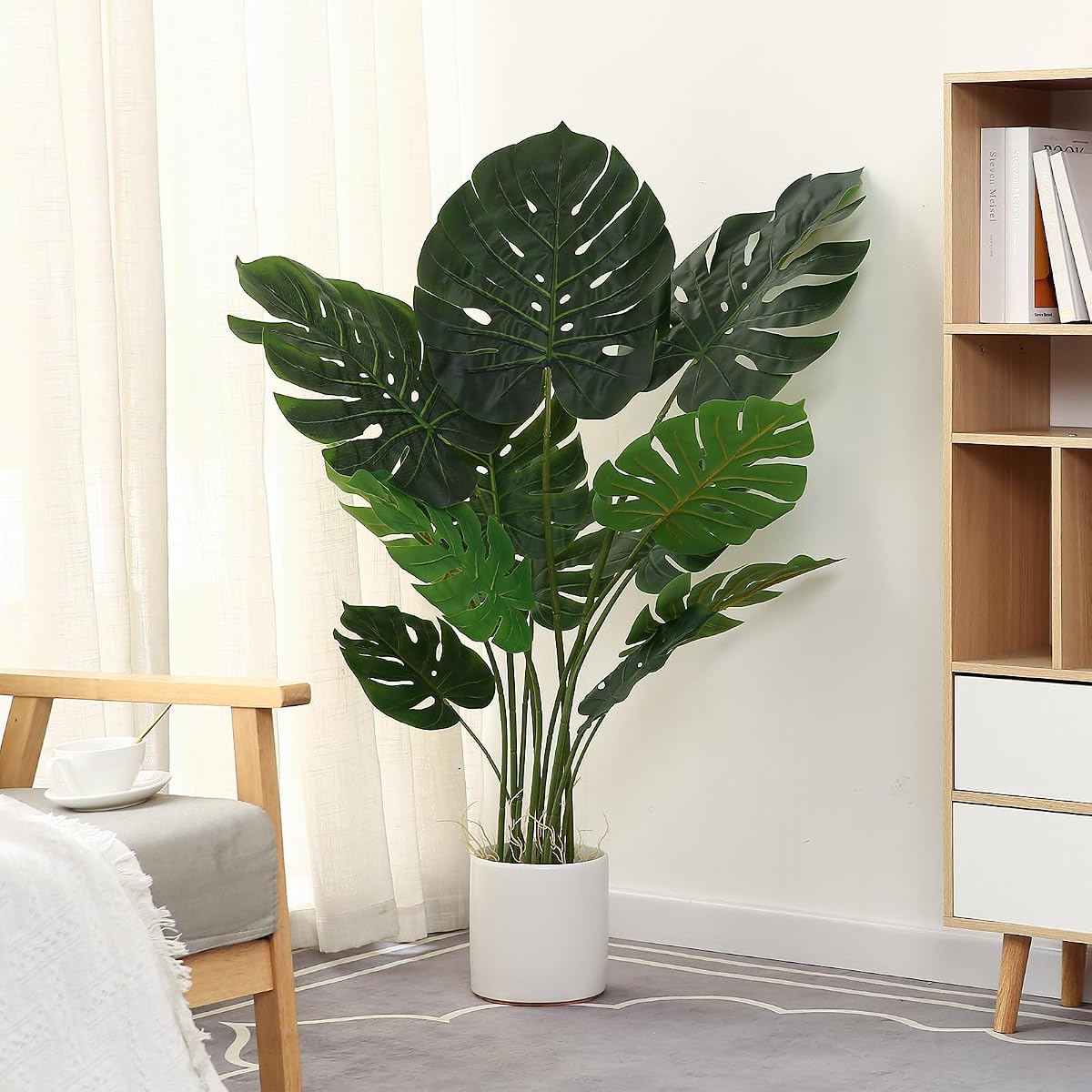 FLOWORLD Planta artificial de Monstera de 3.9 ft de alto, queso suizo falso en maceta, plantas tropicales de imitación para interiores, palmeras decorativas para el hogar, oficina, sala de estar