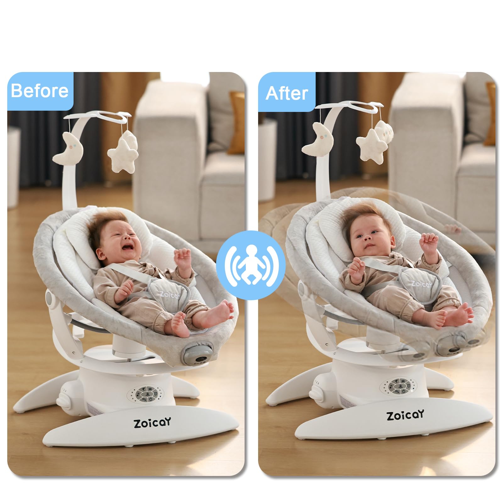Babywippe Elektrisch 3-in-1 mit 9 Modi Schaukel Automatisch für Neugeborene | Baby wippe 360° Drehbar Timing Musik Funktion Fernbedienung & Bluetooth Control für 0–9 Monate, bis 11 Kg (Weiß)