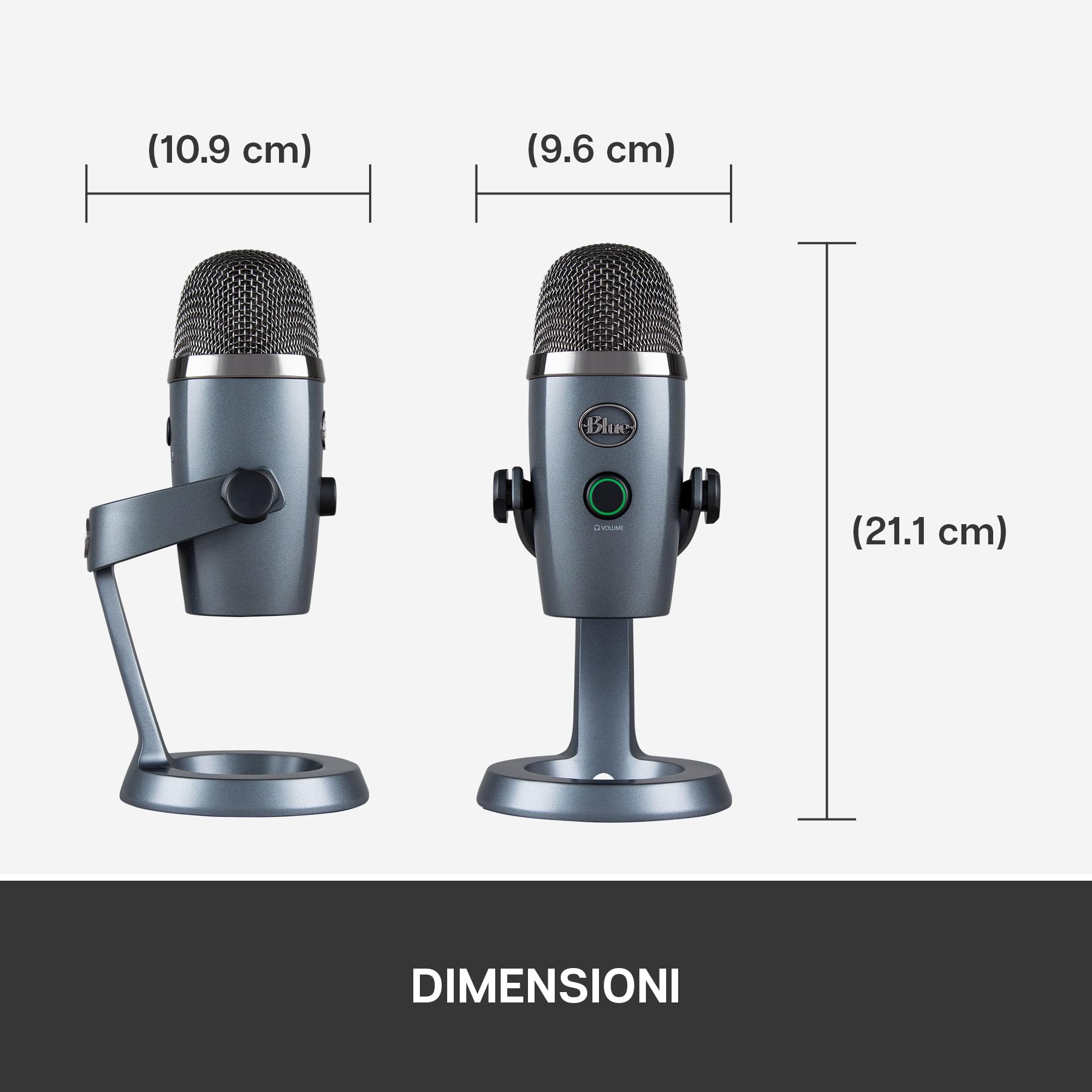 Blue Yeti Nano Microfono USB Premium per Registrazione, Streaming | Gaming, Podcast su PC e Mac, Mic a Condensatore, Effetti Blue VO!CE, Cardioide e Omni, Monitoraggio Senza Latenza - Grigio