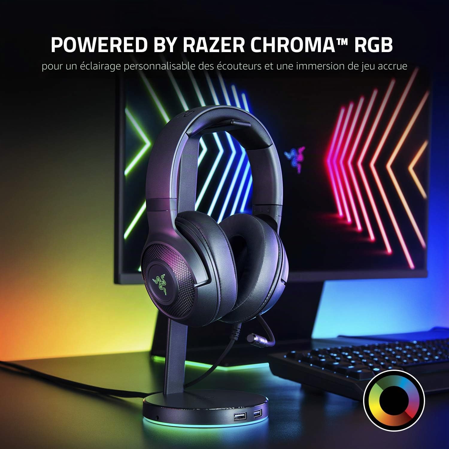 Razer Kraken V3 X Casque de Gaming : Son Surround 7.1 - Pilotes Triforce 40 mm - Micro cardioïde Pliable HyperClear - Éclairage Chroma RVB - pour PC - Noir Classique