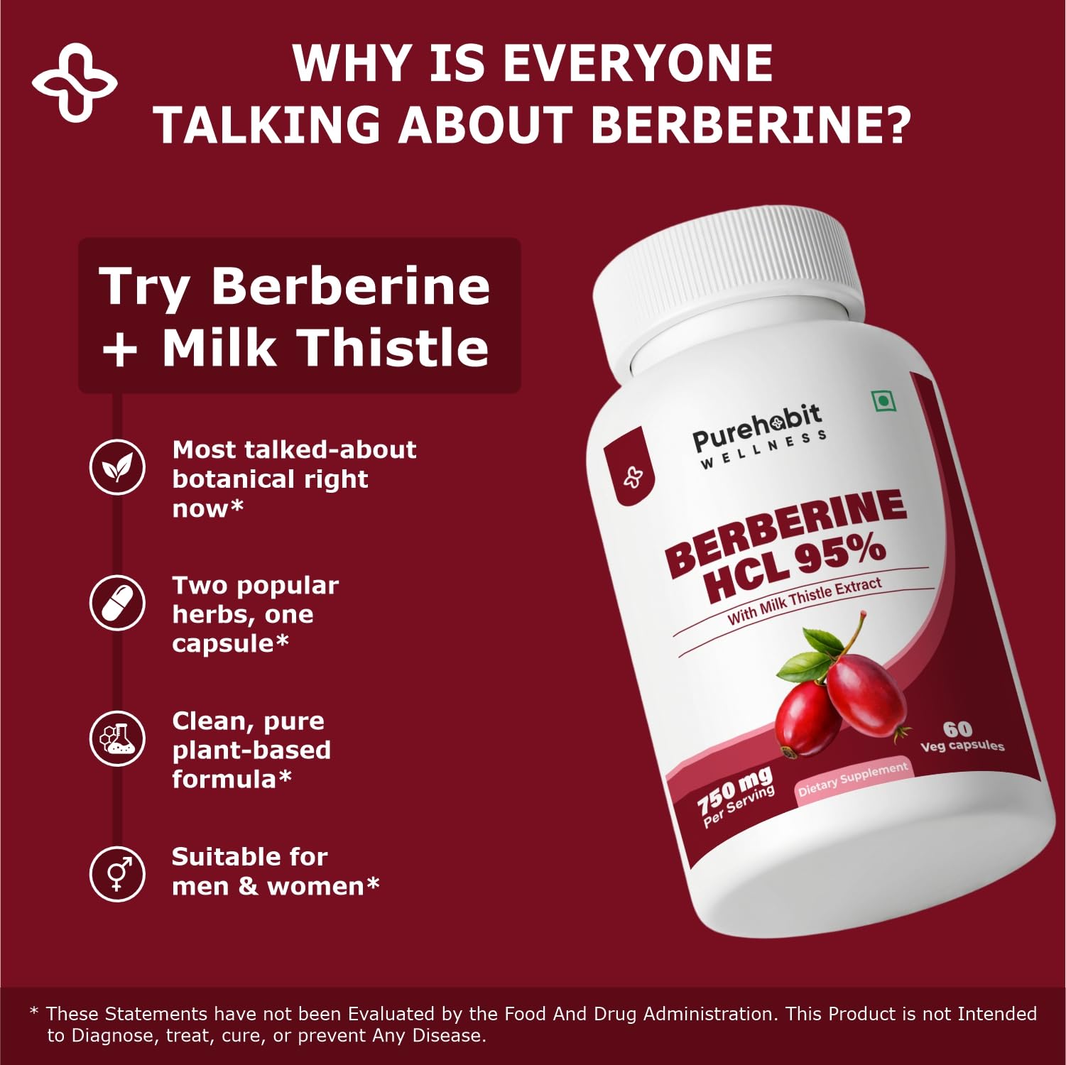 Berberine HCL 95% 500mg with Milk Thistle 250mg, 60 Veg Caps — Amazon image 2