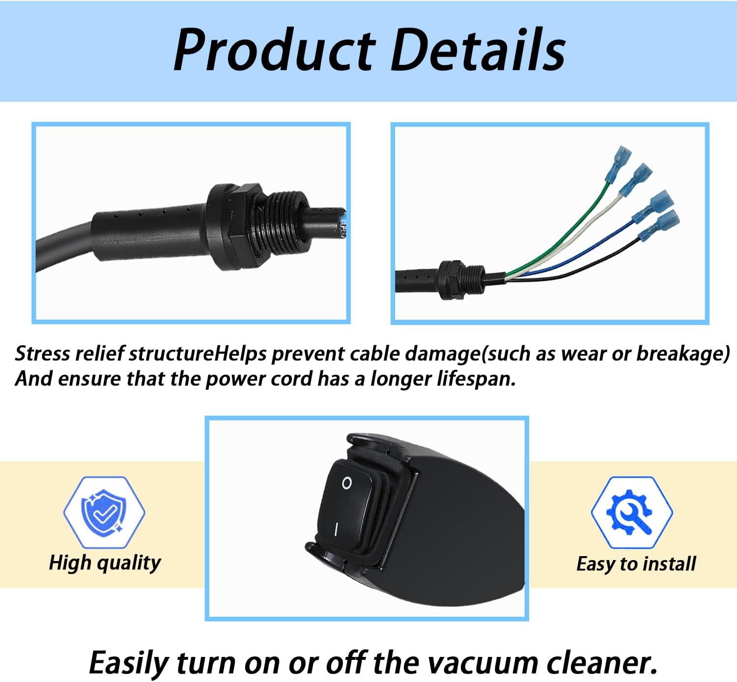 Compatible with ProTeam 101610 switch cable assembly replacement, suitable for ProTeam backpack vacuum cleaner vacuum parts, including black washers and nuts