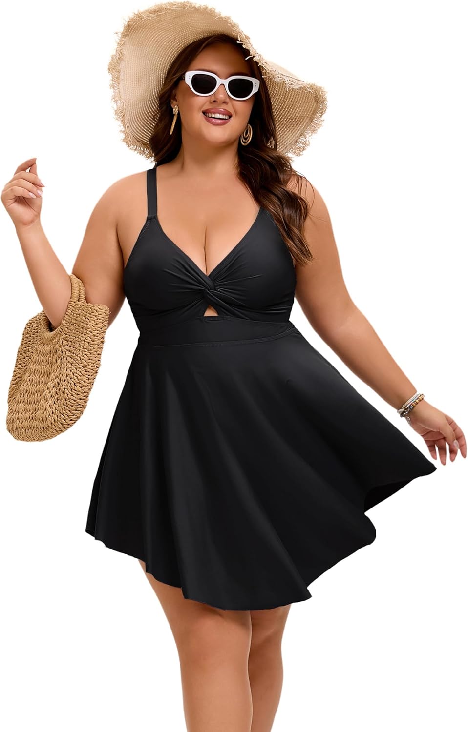 Arolina Plus Size Bathing Suit for Women Swim Dress Tummy Control Swimsuits Two Piece Flowy Tankini with Shorts - Image 4