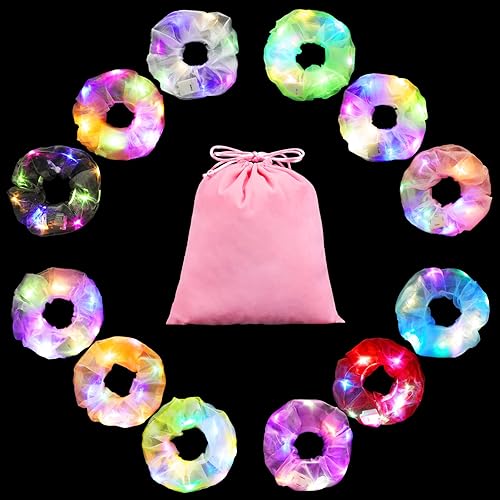 Miniatura 7 de 12 ligas LED para el cabello, que brillan en la oscuridad, con bolsa de regalo de primera calidad, accesorios para el cabello iluminados para