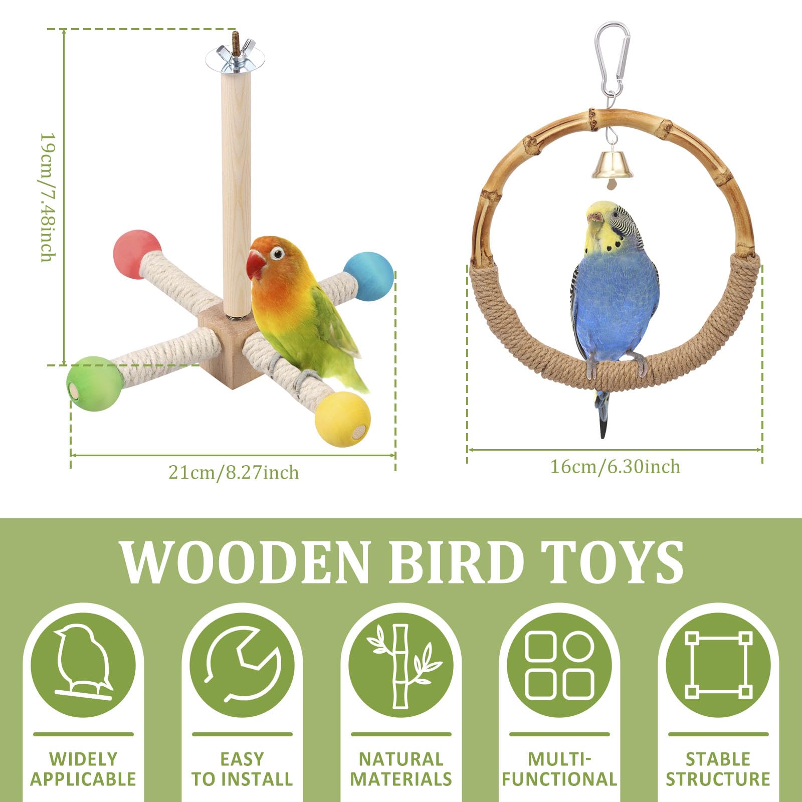 KTZCTPCA Bird Stand Perch Toy, Interactive Spinning Parakeet Perches for Cage, Wooden Exercise Wheel Parrot Toys, Enrichment Cockatiel Toys, Parrot Cage Top Wooden Branches for Budgies Lovebirds