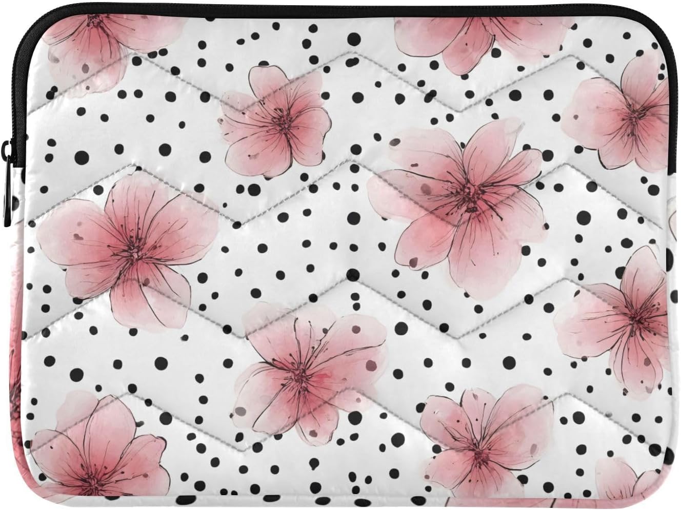 ALAZA Pink Flower Polka Dot Pattern Laptop Sleeve Case 13 inch, 13.3 in, Computer Cases for Pad Tablet, Waterproof Briefcase Bag