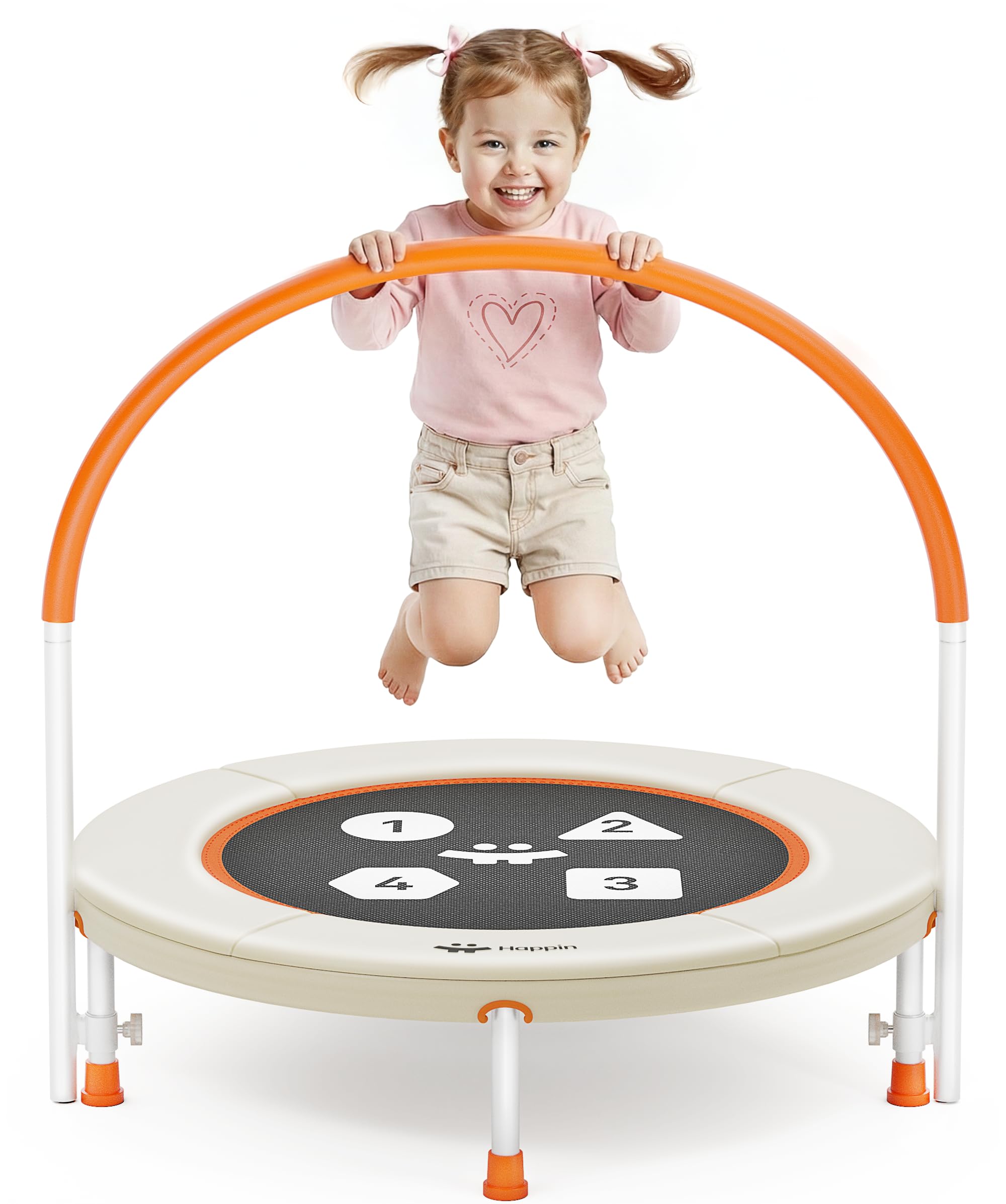 Happin® 36'' Indoor Trampoline for Kids Ages 2-6, Foldable Mini Rebounder for Indoor & Outdoor Play with Foam Handle and Ultra Safe Padding, Perfect Toddler Gift for Boys & Girls