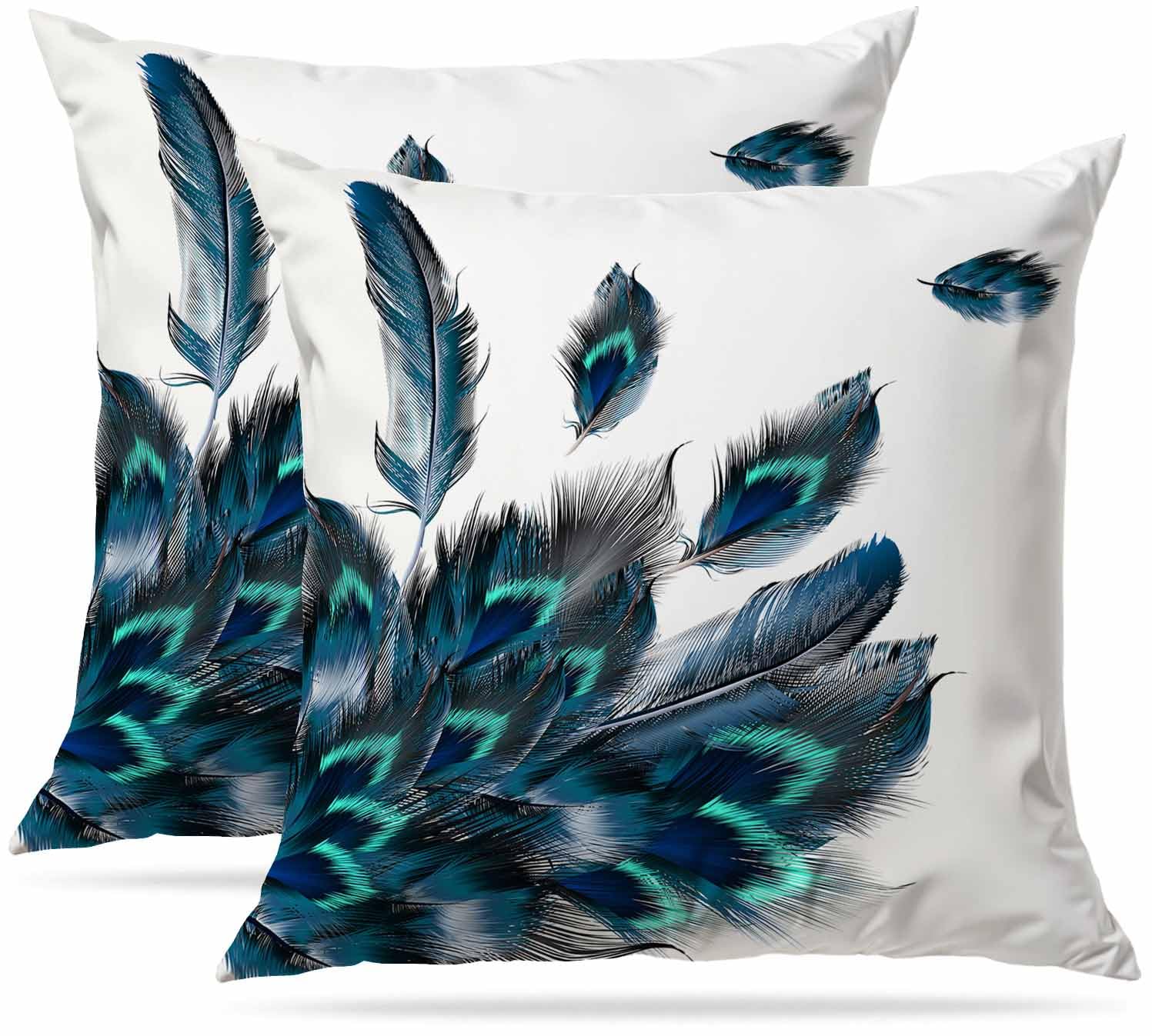 Zovinex Peacock Feather Watercolor Cushion Covers Set Of 2 Pack 45X45 Cm Soft Short Plush Decorative Throw Pillow Cases Cute Pillow Cover For Sofa Bed Garden Outdoor Decor With Invisible Zipper Pillow Covers