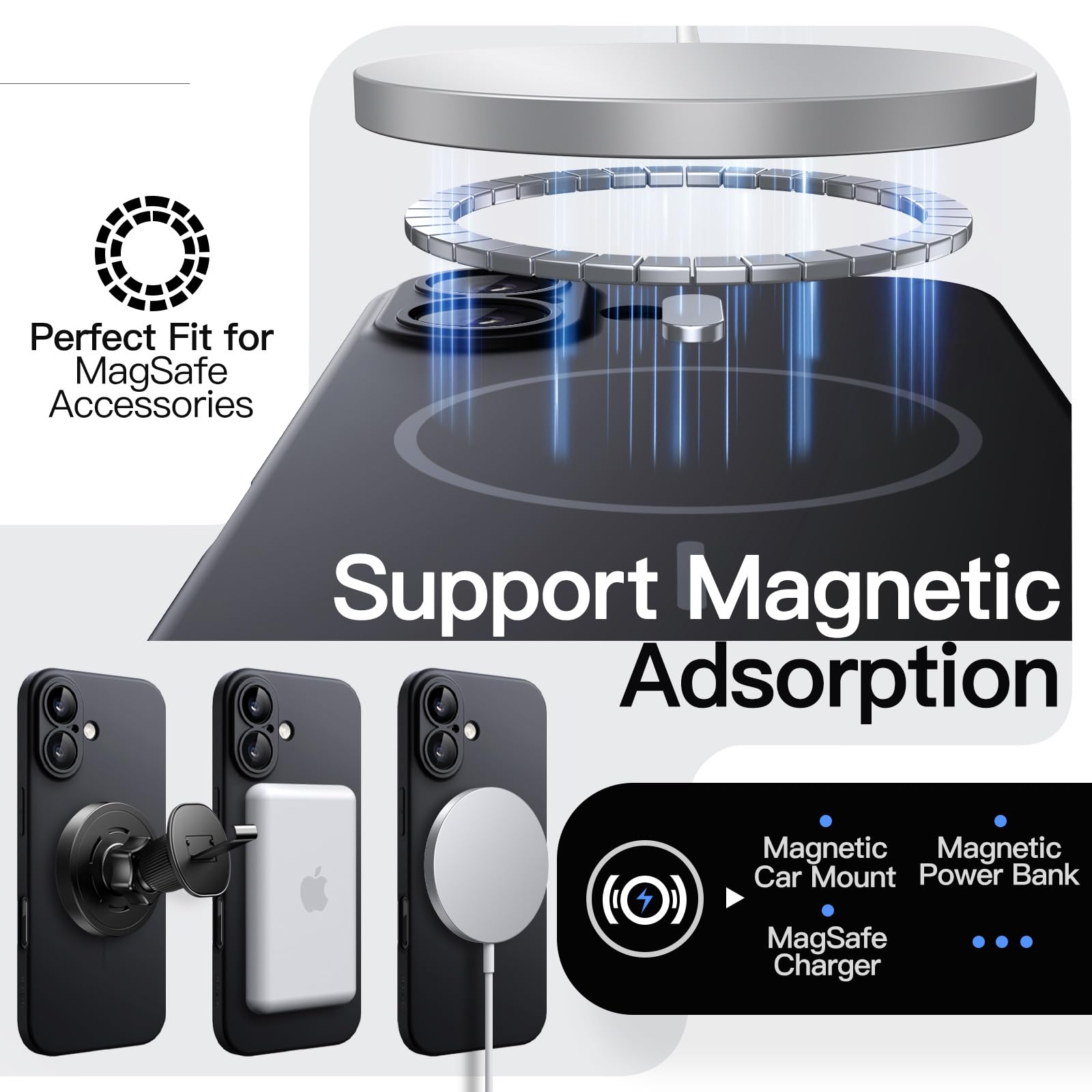 JETech Magnetyczny Szczupły Etui dla iPhone 17, Czarny | Kompatybilny z MagSafe, Ochrona Obiektywu Aparatu, Ultracienkie Matowe Wykończenie, Lekka Konstrukcja