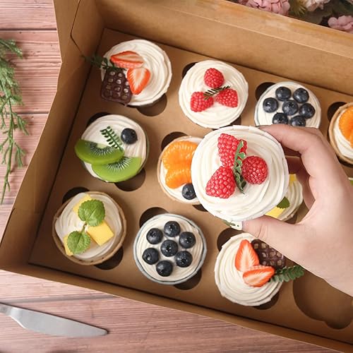 Miniatura 6 de VGOODALL 6 recipientes para cupcakes con ventanas, soporte para cupcakes con 12 cajas de pastelería Kraft con capacidad para 72 cupcakes para