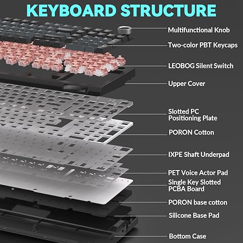 Miniatura 6 de SOLAKAKA KI99 Pro - Teclado mecánico inalámbrico con interruptor silencioso, interruptores preiluminados intercambiables en caliente, teclado Negro,