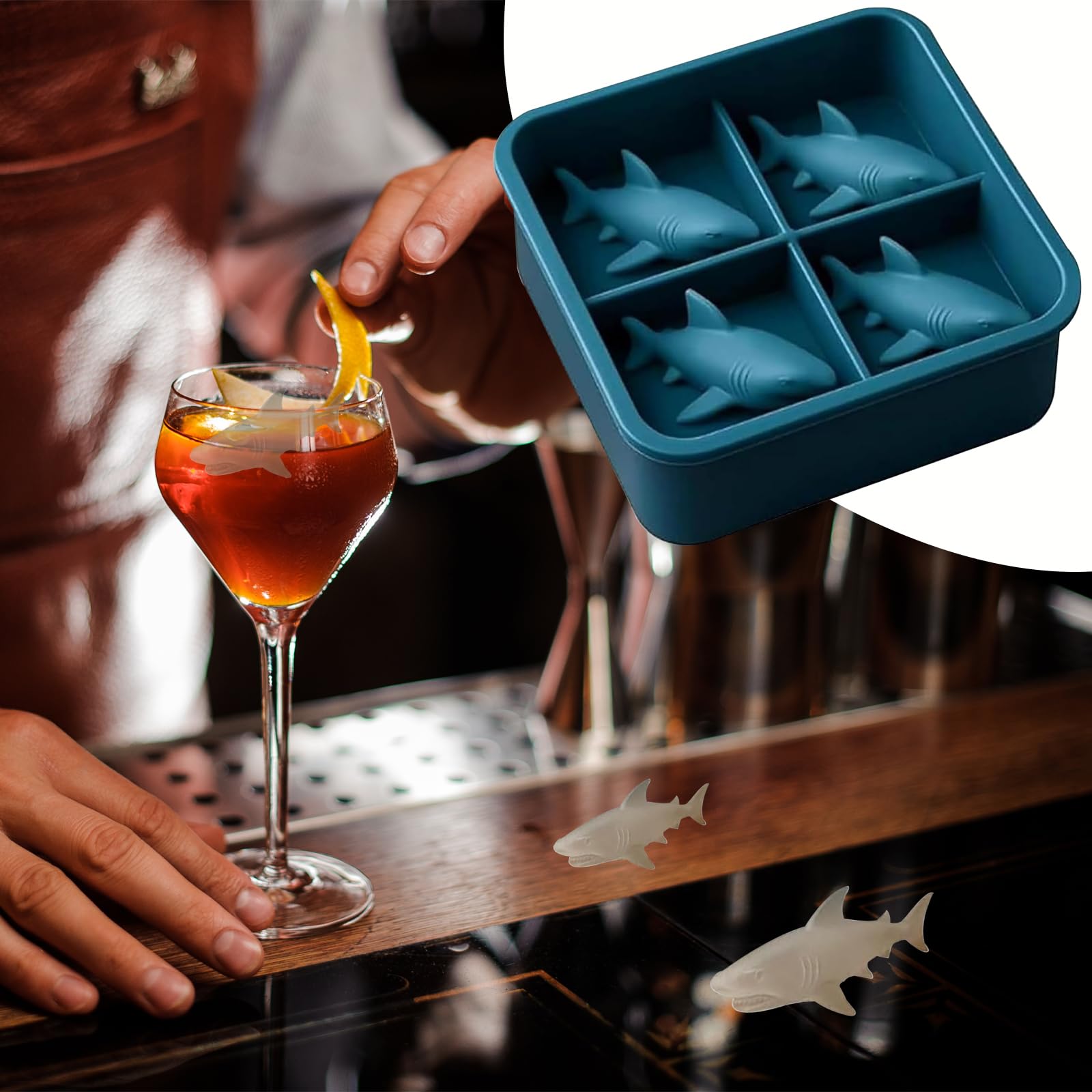 SHOWERORO Shark Ice Cube Mold – Silicone, Easy Release, Stackable, 5.23x3.18x1.49 Inches For Home & Bars