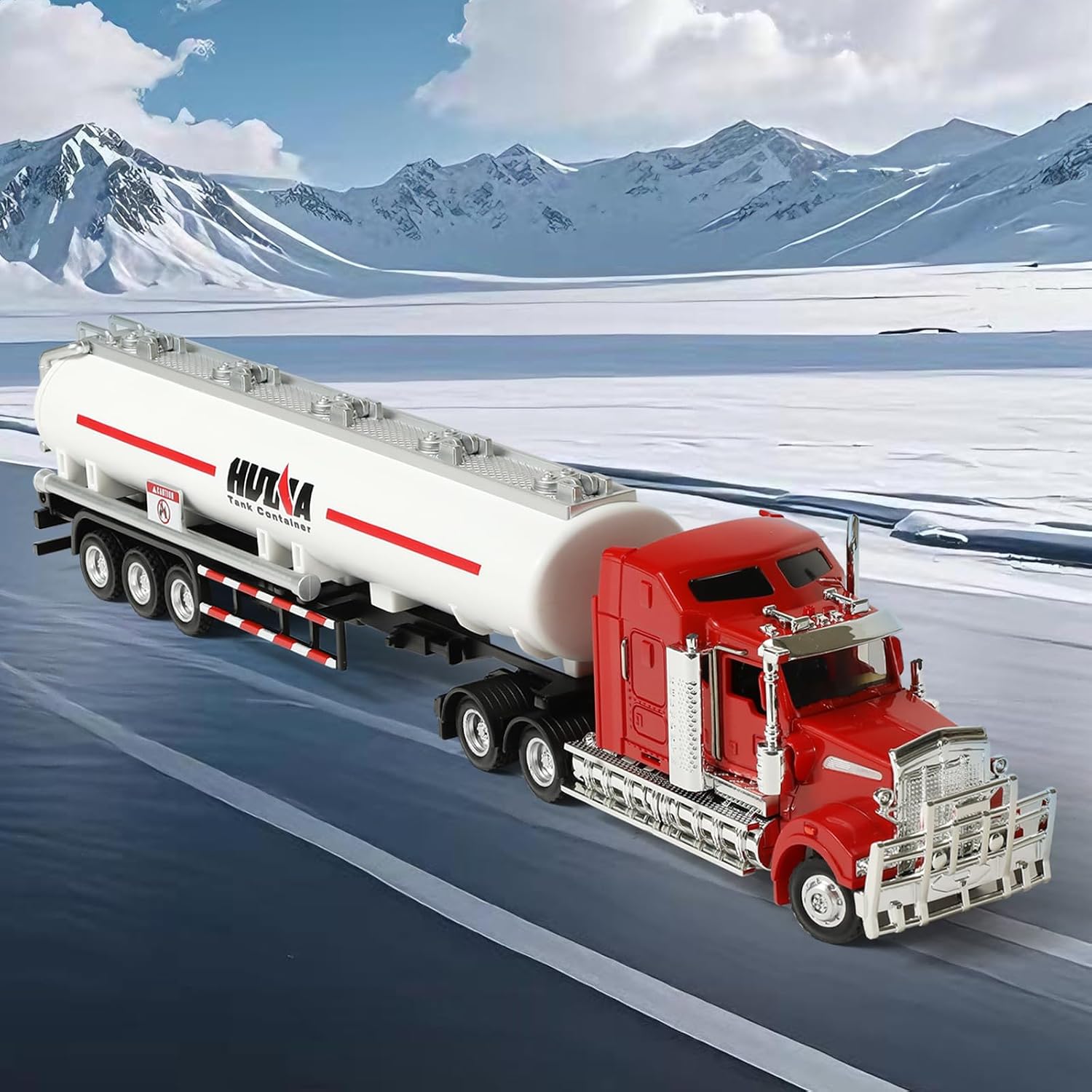 Semi Truck Toy with Oil Tanker Trailer, 1/50 Scale for Kenworth W900 Diecast Model Trucks, Alloy Metal Semi Truck and Trailer Gifts for Boys Adult Model Car Collector -Redwhite