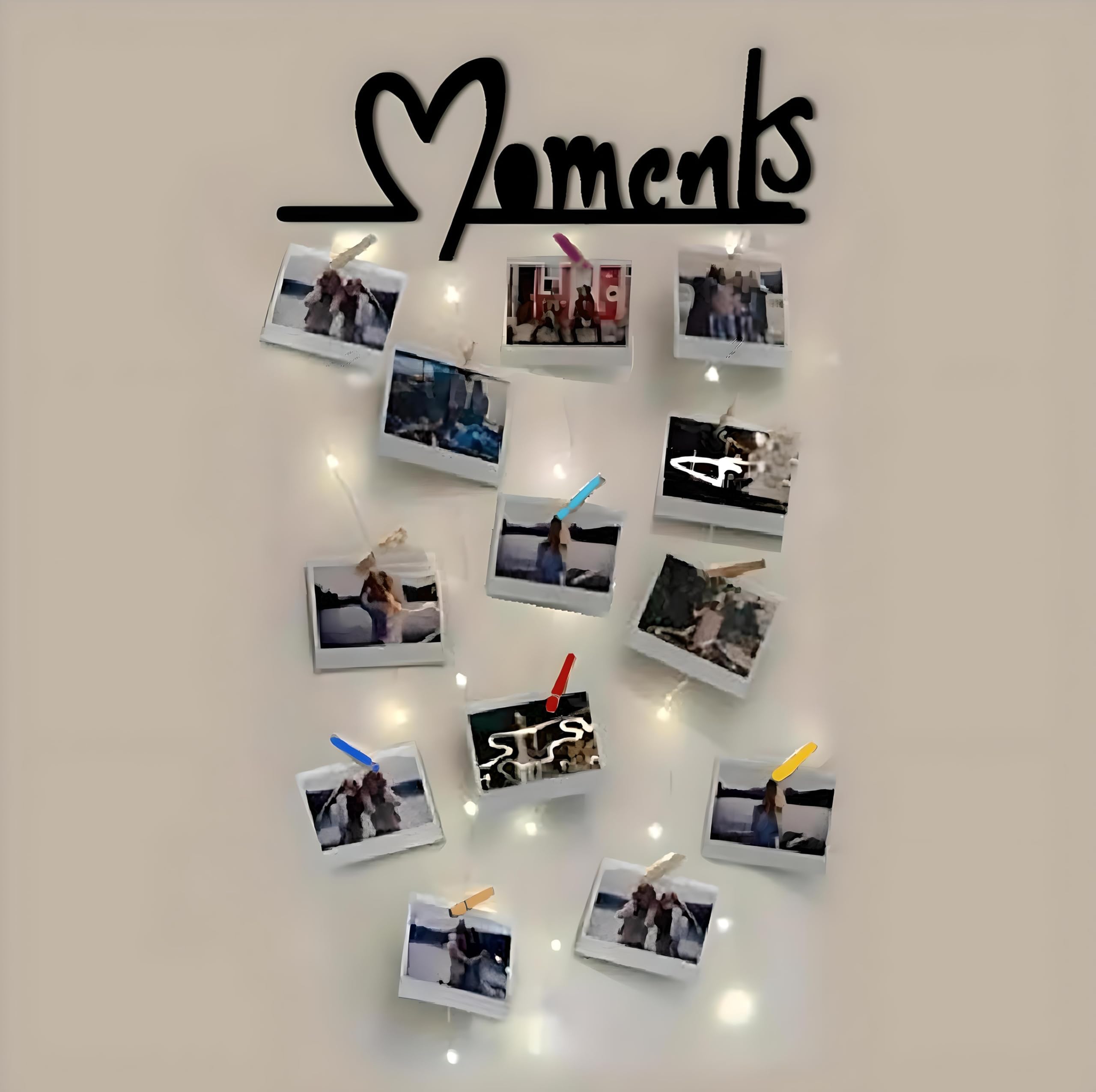 Vah Wood Hanging Photo Display Picture Frame Collage Organizer with Clips - a Moments (Black) (VWH_65 cm x 47 cm x 1.2 cm)