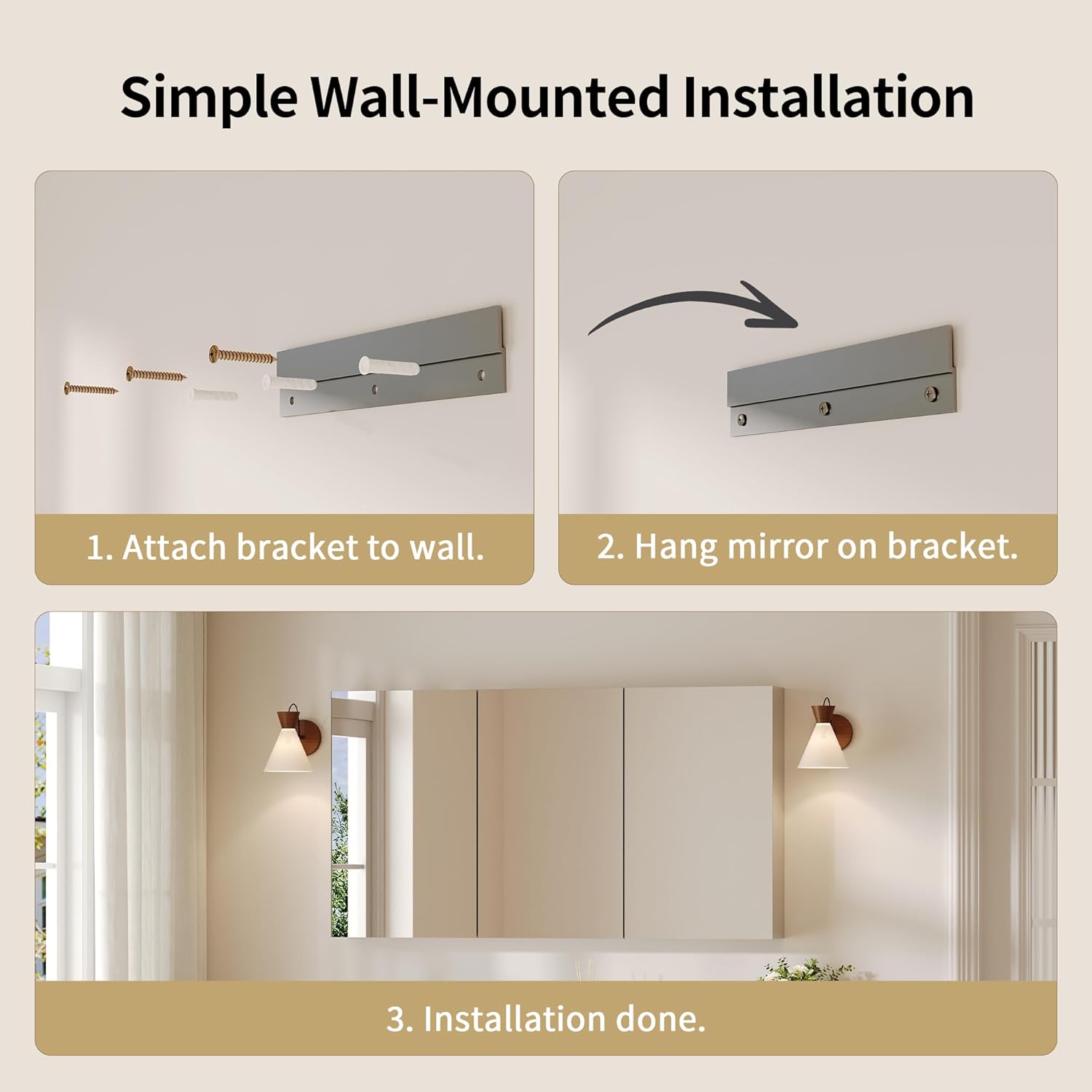 DeerValley Medicine Cabinet with Mirror, 48" W x 26" H Bathroom Mirror with Storage, 3 Doors Frameless Modern Wall Mount Mirrored Medicine Cabinets with 2 Adjustable Shelves DV-1MC0149