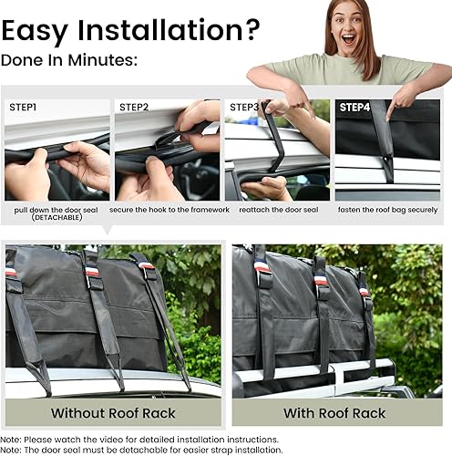 Miniatura 7 de Kylinlucky Bolsa de carga para techo de 23 pies cúbicos  IPX6 impermeable, 1200D de triple capa, ajuste universal para automóviles y SUV (no