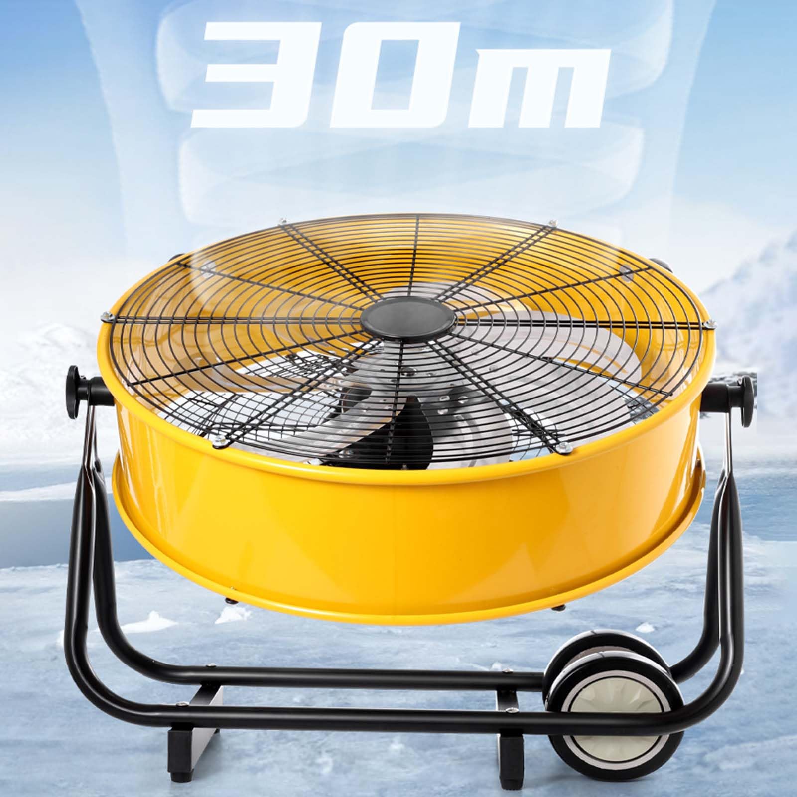Ventilador de suelo industrial, alta velocidad, 3 velocidades, metal resistente con inclinación ajustable de 180° para garaje, almacén y patios