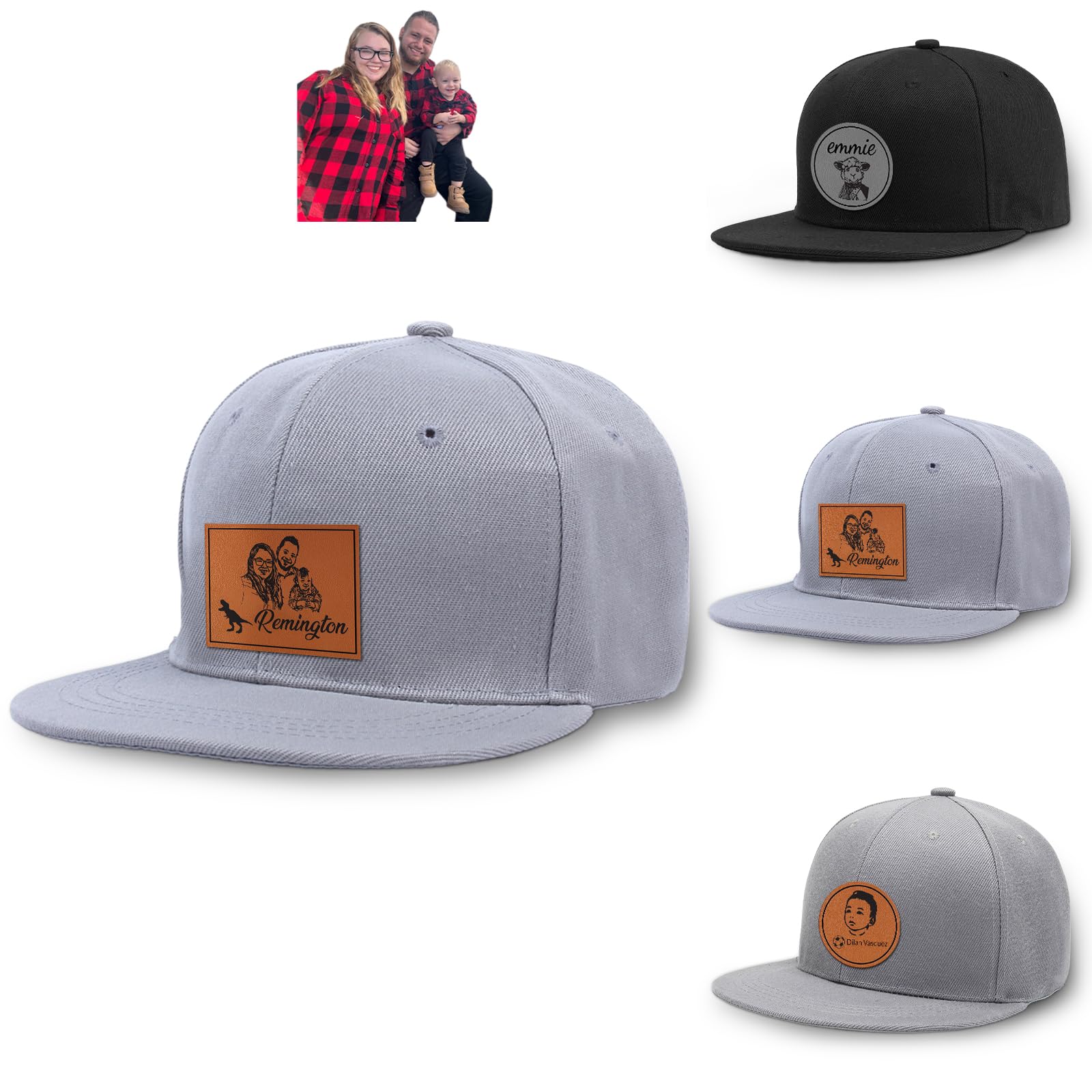 Personalized Kid Engraved Photo Baseball Cap: Custom Gray-Black Sun Hat - Adjustable Snapback Trucker Caps for Child