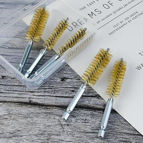 Miniatura 6 de 6 cepillos de latón con vástago hexagonal de 14 de pulgada, cepillos de alambre trenzado con diferentes tamaños, cepillo de alambre de cerdas para