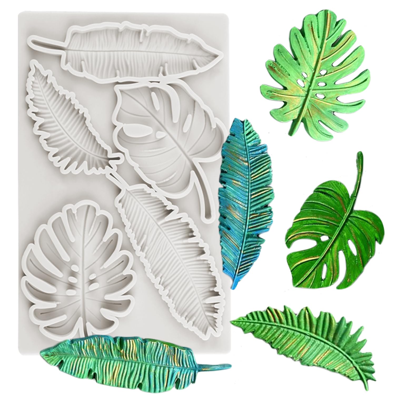 Sijiangmold Tropical Leaf Silicone Moulds Monstera Leaves Fondant Mould Fern Leaf Candy Moulds for Cake Decoration Chocolate Cupcake Topper Polymer Clay Gum Paste