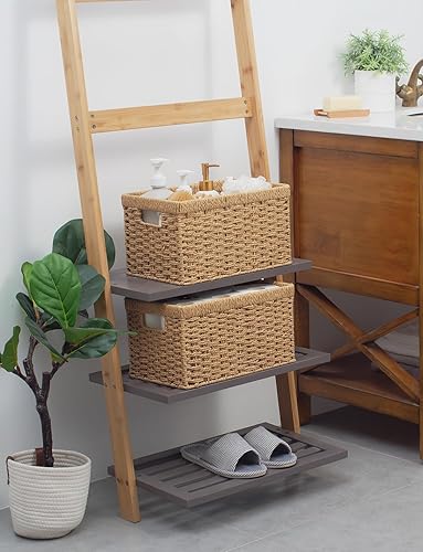 Miniatura 7 de StorageWorks Canastas redondas de almacenamiento de cuerda de papel canastas rectangulares de mimbre con asas integradas tamaño mediano 13.25 x 8.5