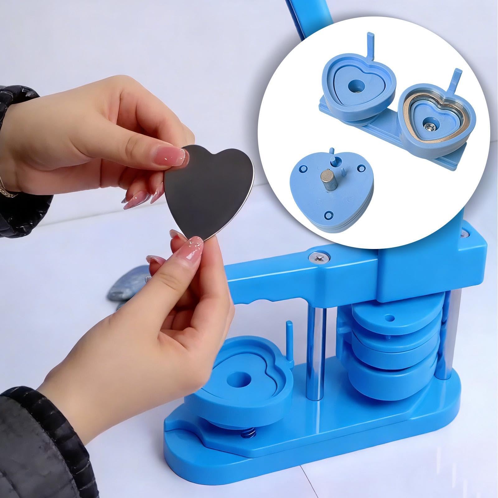predolo Máquina para Hacer Insignias, Pins Y Botones, Modelo de Troquel Intercambiable, Accesorios para Máquina de de Insignias con Forma de Corazón, Azul Claro