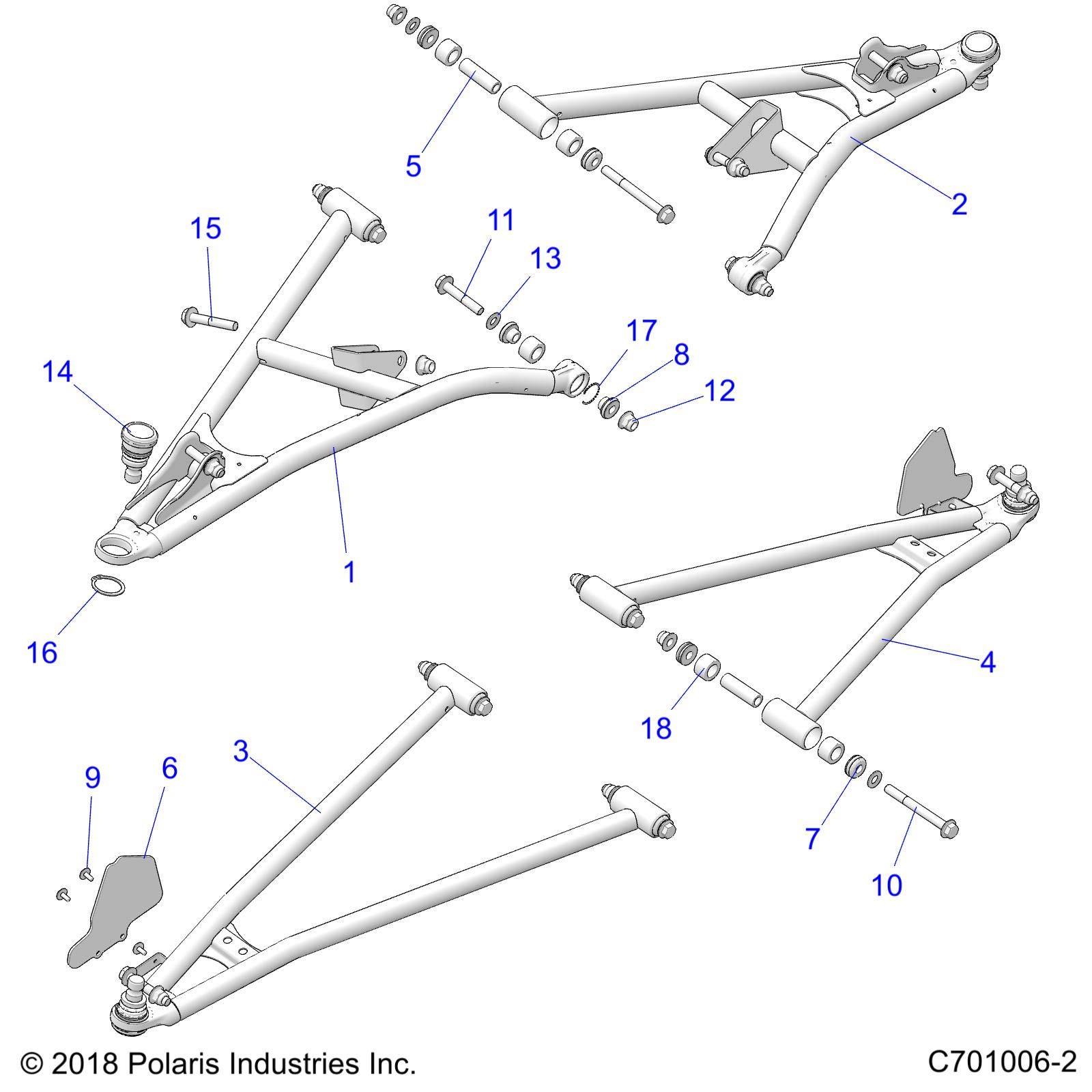 Genuine Polaris OEM Left Side A-Arm (A-Frame Weld) - Matte Black, Part #1542161-458
