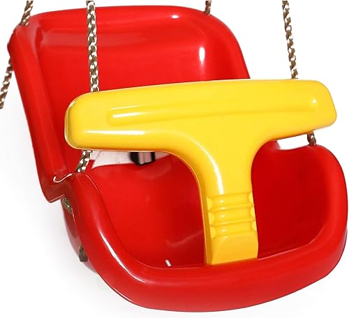 Miniatura 4 de Asiento de columpio de plástico rojo para bebés y niños pequeños con columpios de cuerdas colgantes