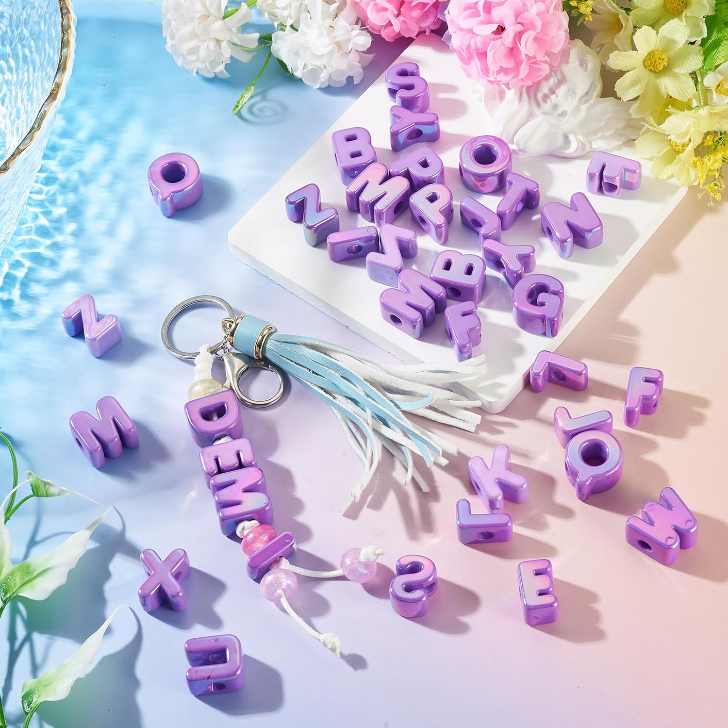 FASHEWELRY 50Pcs UV Plating Chunky Bubble Letter Beads Mixed A-Z Jumbo Bead