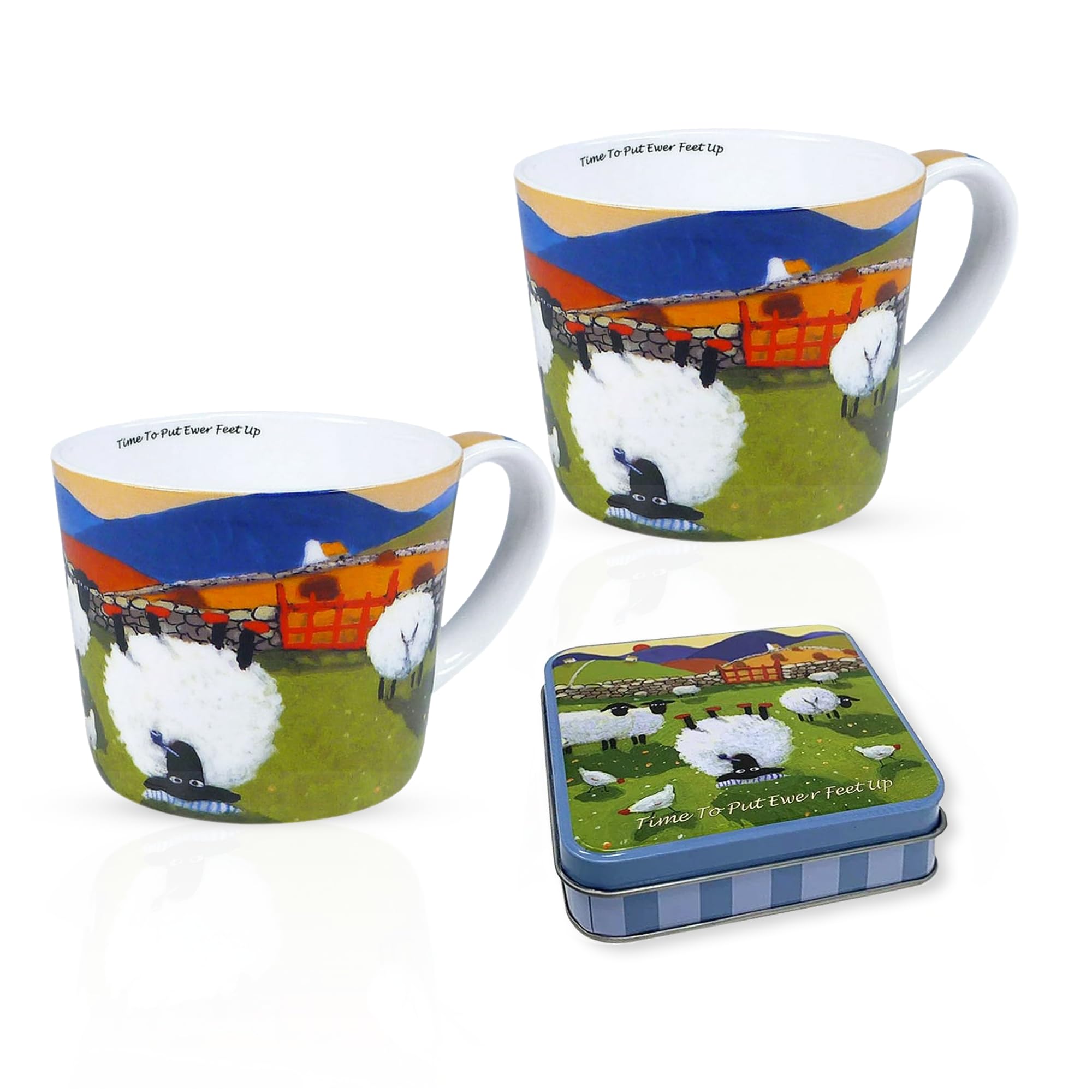 Tasses à café en céramique Thomas Joseph motif mouton avec boite à bonbons et caramel