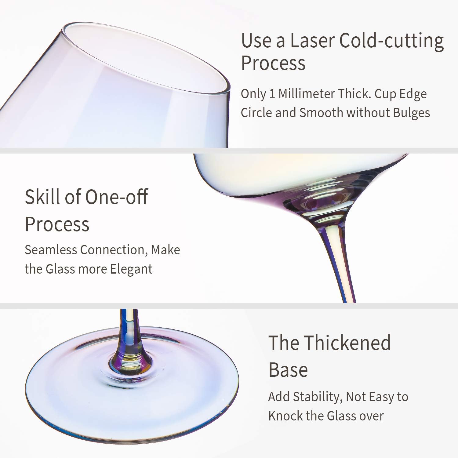 E-liu Red Wine Glasses Crystal Glass, 23 oz. Large Bowl, Long Stemmed Glassware - For Wine Tasting, Birthday, Anniversary or Wedding Gifts – Set of 2, Iridescent - Image 3