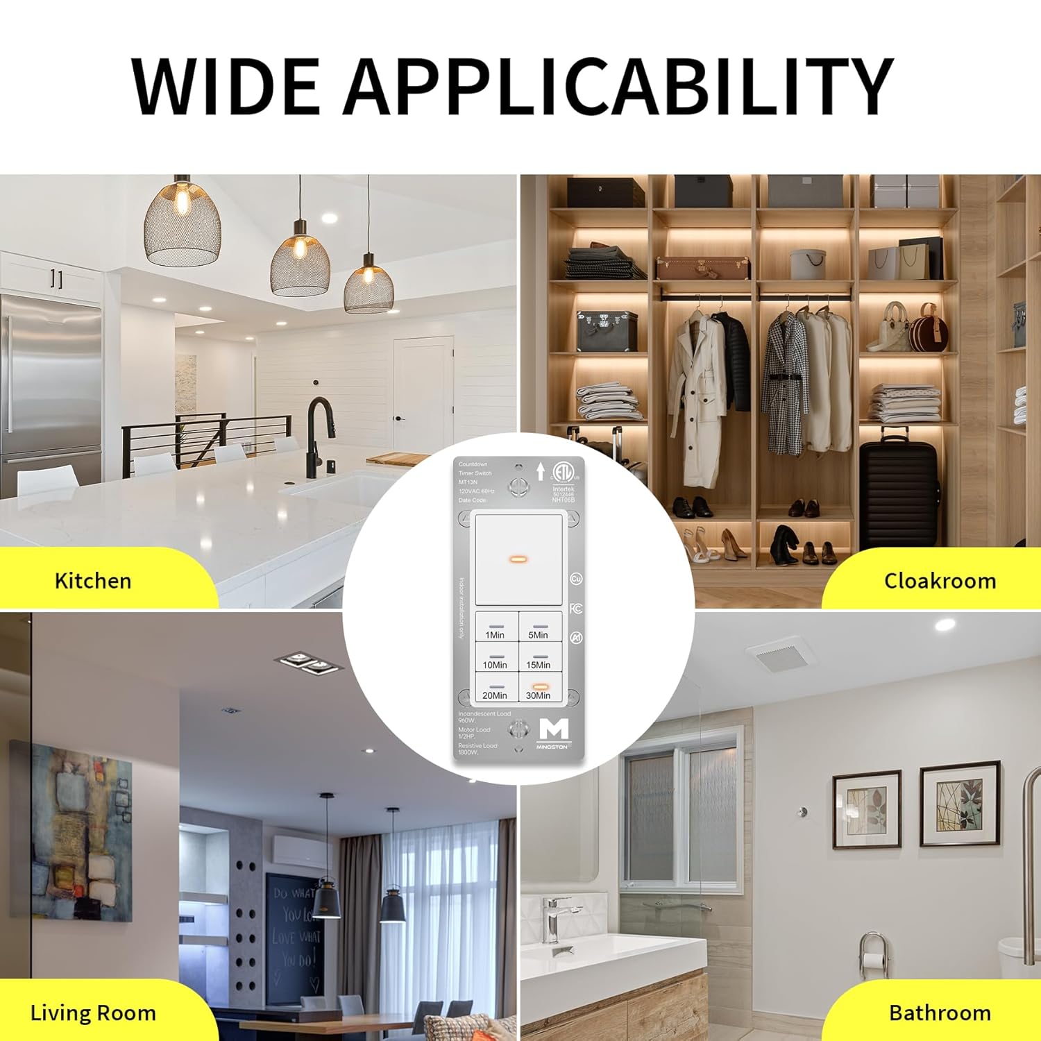 Minoston Countdown Timer Switch with Dimmable Indicator, 30 Min Wall Bath Fan Timer Switch for Bathroom Exhaust Fan and Light, 1-5-10-15-20-30 Minute, Neutral Wire Required, 120V, White (MT13N) - Image 6