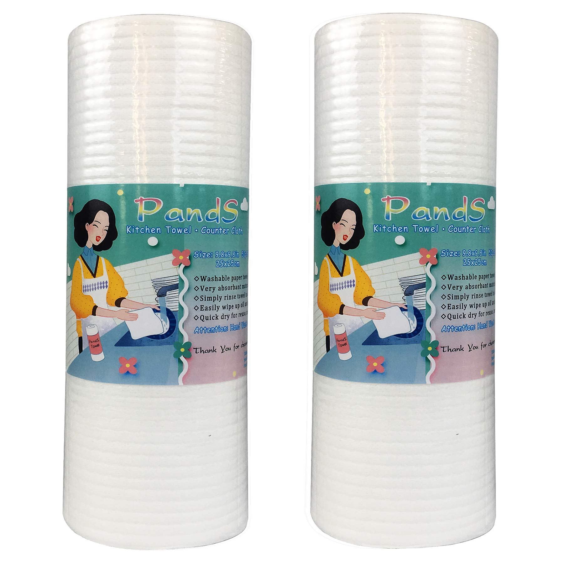 PandS White Kitchen Disposable Towels Cloth - Cleaning Towel - Multi-Uses Nonwoven Dish Cloths - Washable Reusable ( 2Roll = 100 SHEETS)