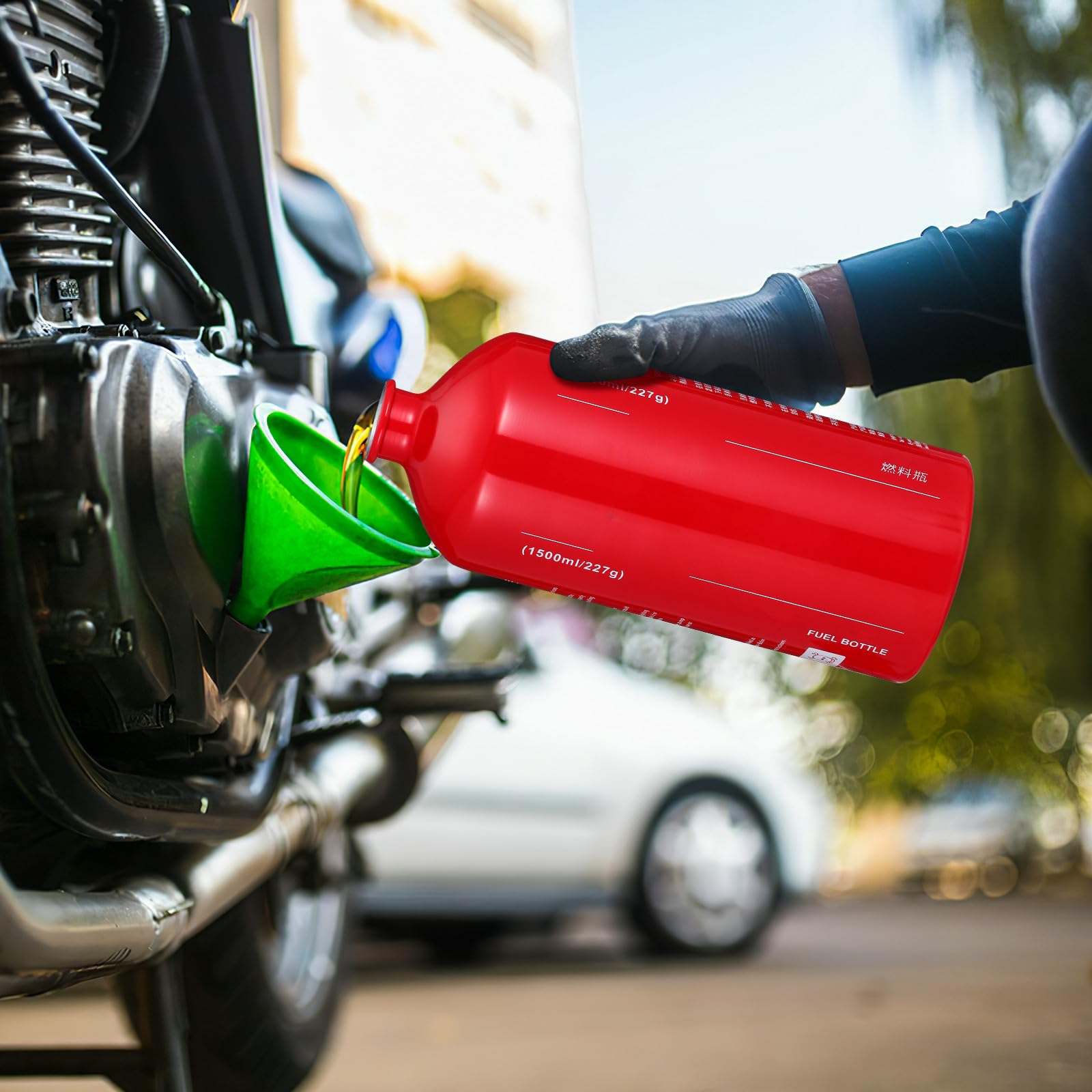 PATKAW Bouteille de Carburant en Alliage D'aluminium 1500ml Bouchon Anti-fuite, Réservoir de Secours pour Moto et Camping en Plein Air