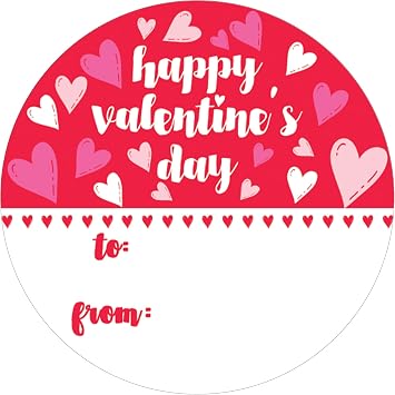 Valentines Stickers for Kids, Happy Valentines Day Heart Labels, 40 Count | 1.75" Round Labels, Red Pink and White Heart Designs, Classroom Valentine Exchange, To and From Name Tags