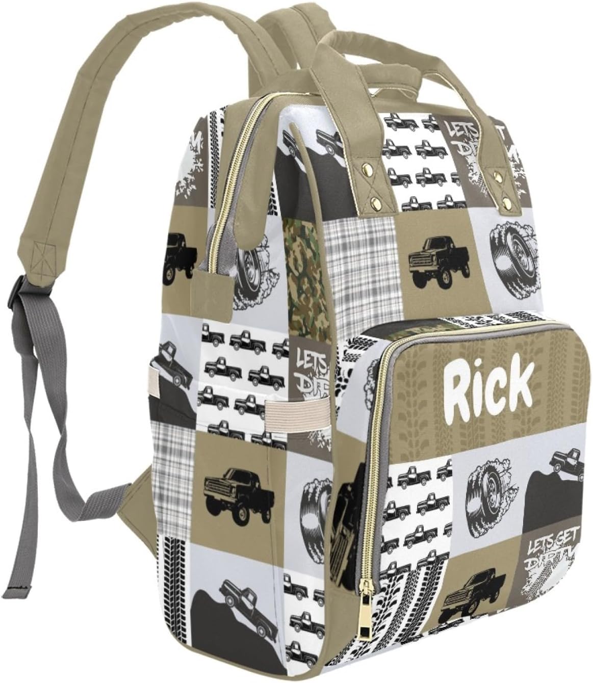 Personalized Truck Diaper Bag Backpack for Baby Boys, Customized Name Nursing Mommy Daypack, Large Capacity Diaper Backpack Travel Bags, New Mom Gifts