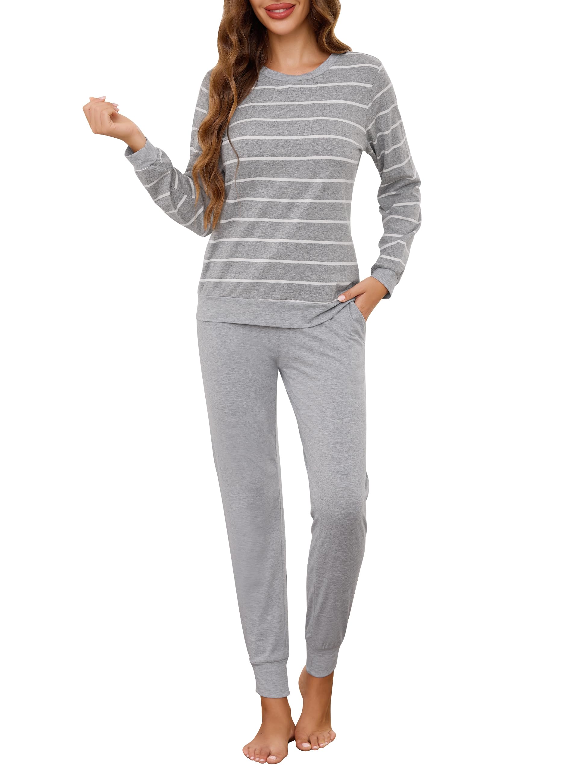Lovasy Pyjama, voor dames, lang, winterpyjama, tweedelig, V-hals, lange mouwen, huispak, behaaglijk, zacht, met zakken, Y-rood, L