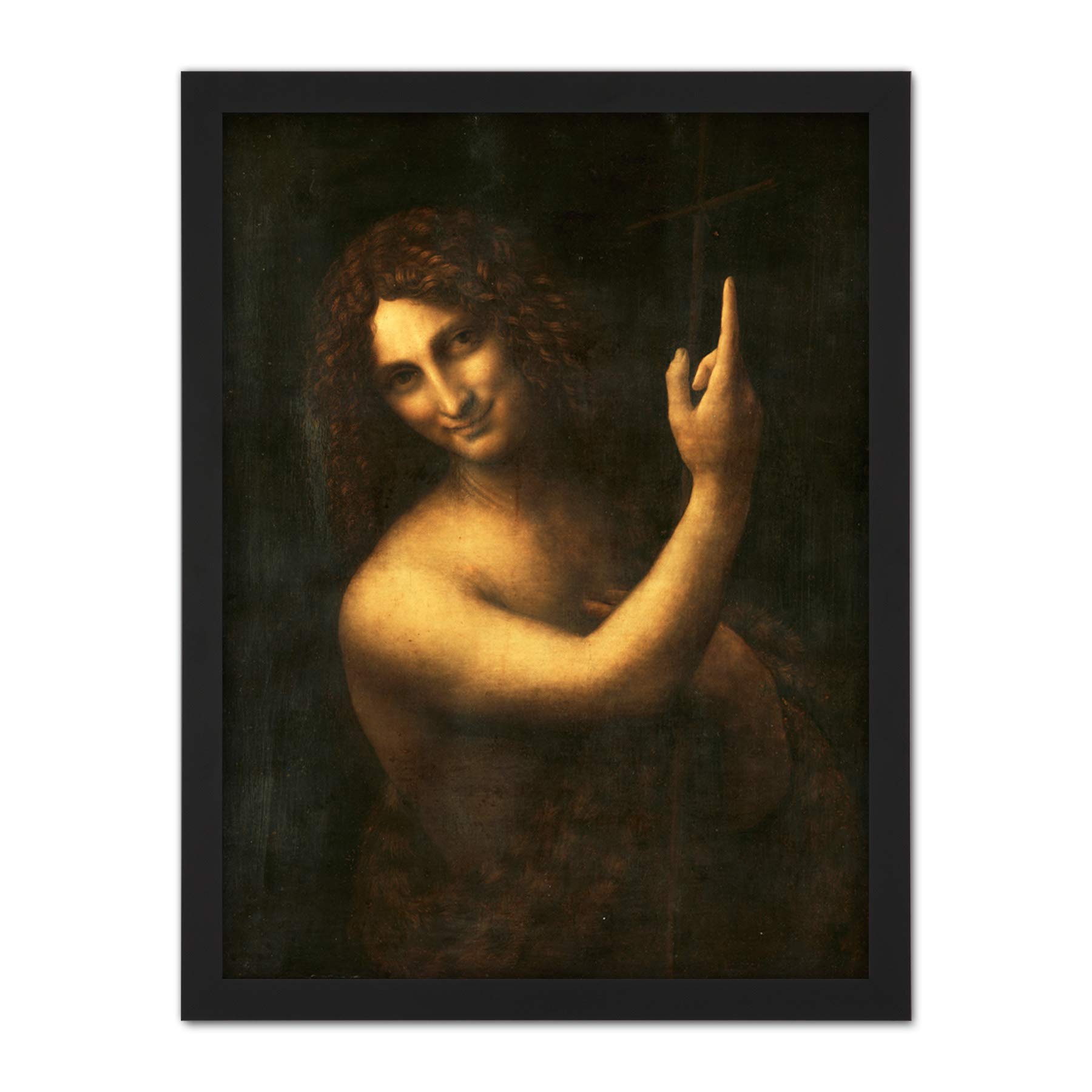 Artery8 Leonardo Da Vinci Saint John The Baptist Panting Artwork Framed Wall Art Print 18X24 Inch